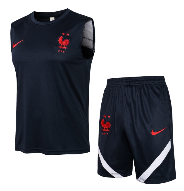 2021/22 France Navy Training Vest Kits Soccer Shirt with Shorts